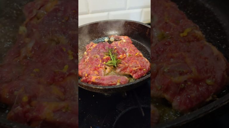 Golden Beef Steak with Rosemary Fried in Natural Butter Sizzle