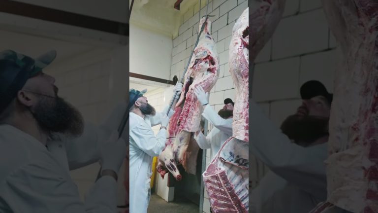 Taking beef off the rail! 🔥  #shorts #beef #butcher