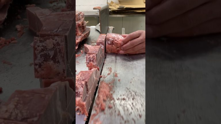 Boneless frozen buffalo meat cube cutting skills with cutters machine exports#shorts