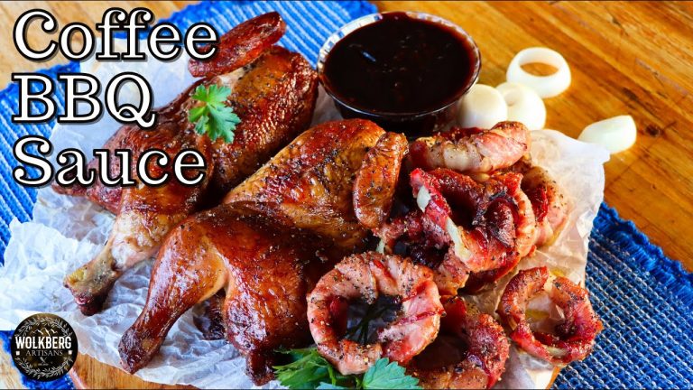 How to make Coffee BBQ sauce | Bacon wrapped Onion Rings | Smoked Chicken halves | Braai recipes