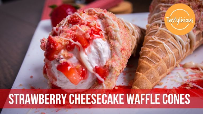 Delicious Strawberry Cheesecake Stuffed Waffle Cone Recipe | Easy Dessert Recipes