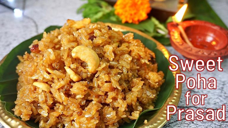 Sweet poha prasadam | jaggery poha recipe | Ganesh chaturthi prasadam | sweet aval easy Prasadam