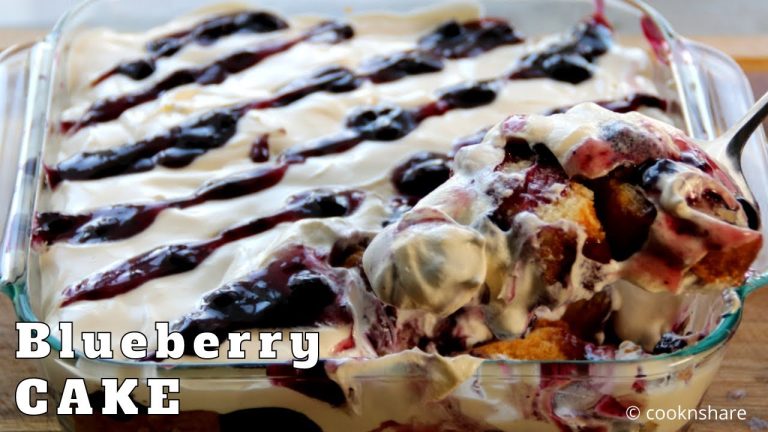 No Bake Creamy Blueberry Pound Cake Dessert, Easy 5 Ingredient Recipe