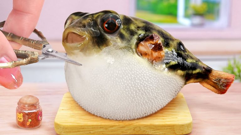 Must Try Seafood Recipes 😍 Miniature Japanese Grilled Puffer Fish with Honey 🍯🐝 Tina Mini Cooking