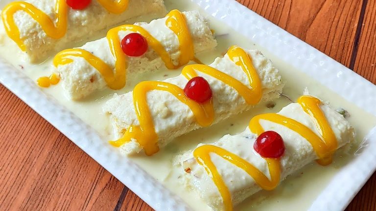 Mango Malai Roll Recipe | Instant Mango Roll | Mango Malai Roll | Mango Dessert | Bread Roll Recipe