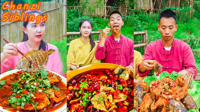 Village Food Outdoor Cooking | Fish Recipes Collection | Tiktok Mukbang | Chinese Girl Eating Show