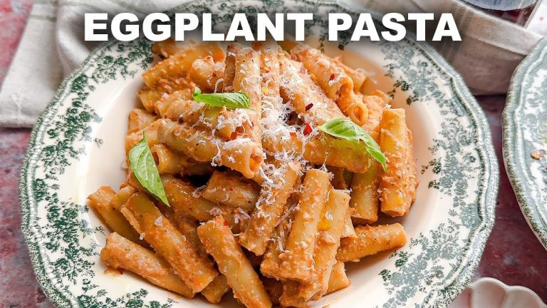 Creamy Pasta with Eggplant & Tomatoes From My Garden!