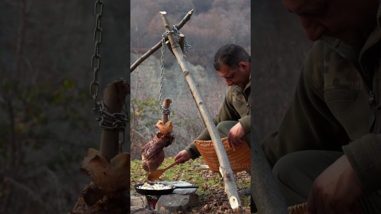 Juicy Meat on the Bone cooked On a chain by Wilderness Cooking!