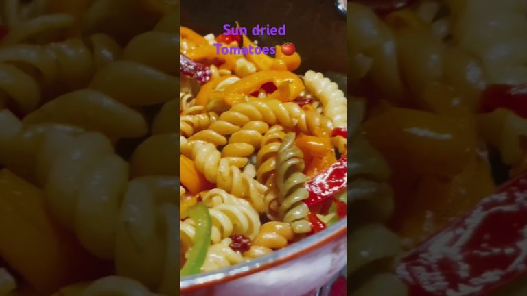 Tri colored pasta, mini bell peppers and sun-dried tomato! Amazing taste and colors!