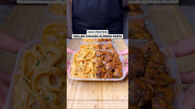 High Protein Grilled Chicken Alfredo Pasta! Only 595 Calories! 🍗🍝🔥 #food #shorts #highproteinrecipes