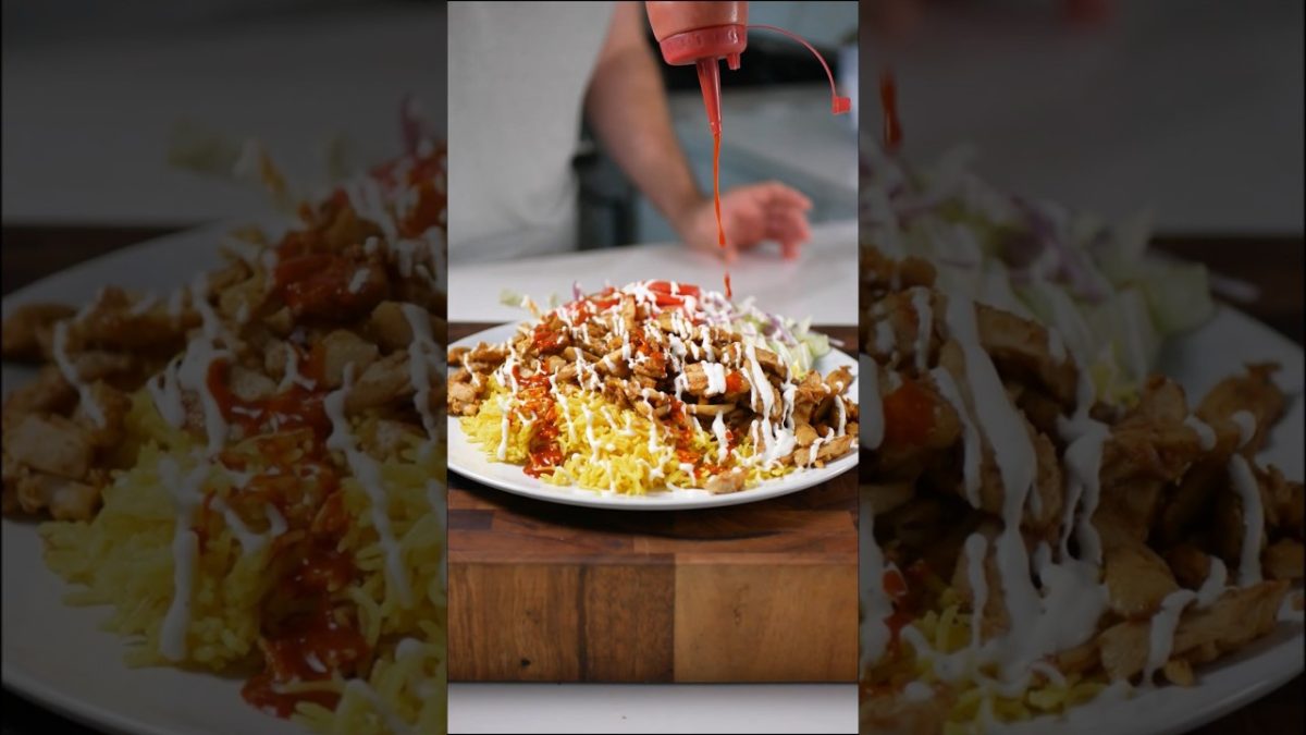 Halal Chicken Over Rice with White Sauce and Red Sauce #shorts