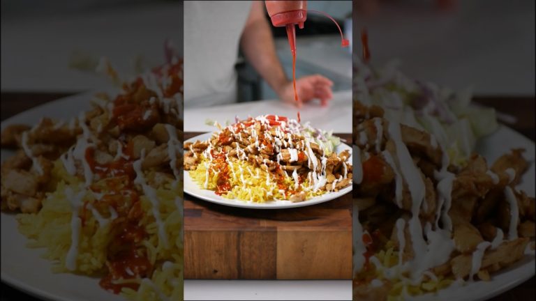 Halal Chicken Over Rice with White Sauce and Red Sauce #shorts