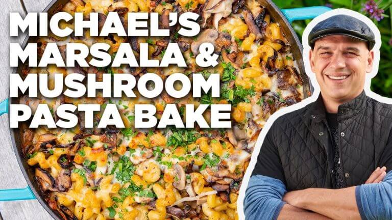 Michael Symon's Marsala and Mushroom Pasta Bake | Symon Dinner's Cooking Out | Food Network