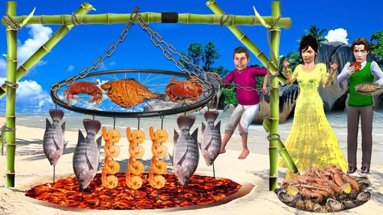 Primitive Survival Seafood Cooking Fish Prawns Crabs Recipe Hindi Kahani Moral Stories Comedy Video