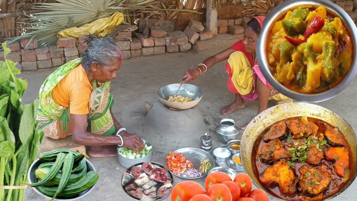 FISH CURRY And VEGETABLES Recipe cooking in village style by grandma.