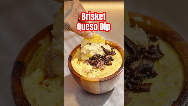 Brisket Queso Dip. Perfect for Game Day. #gamedayfood #brisket #smokedbrisket #queso #bbq  #tftibbq