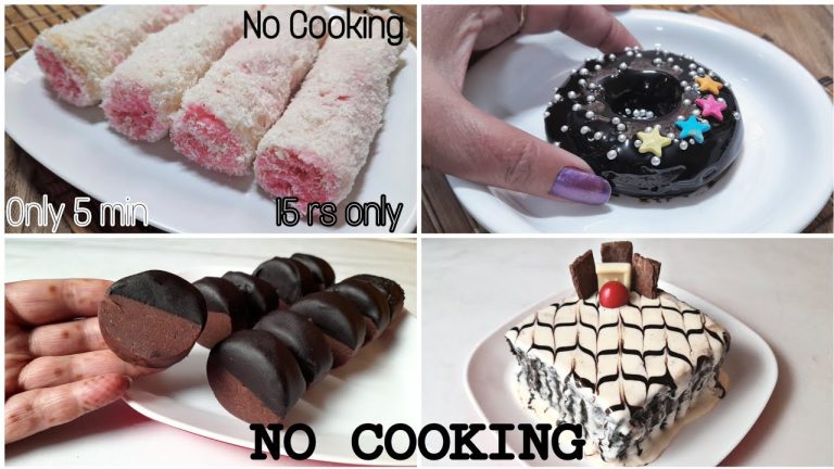 5 Minutes Fireless Recipes For Competition Chocolate Treat, Bread Dessert, Oreo Bread Cake, Donut