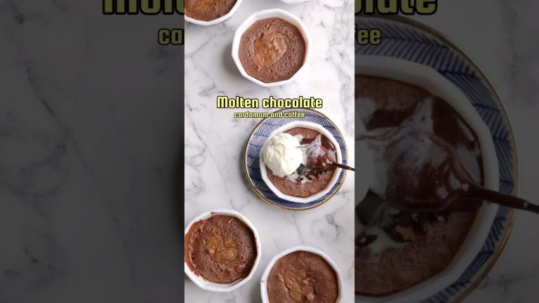 Molten chocolate dessert with cardamom and coffee #coffeedessert #moltenchocolatecake #bakeddessert