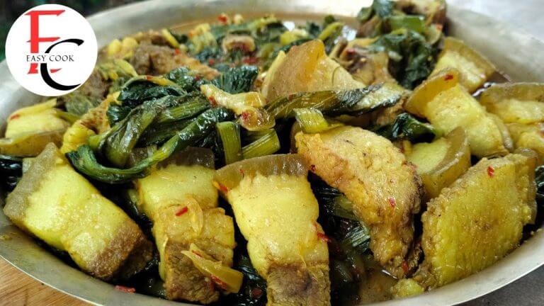 PORK CURRY WITH MUSTARD GREENS | PORK CURRY WITHOUT OIL | PORK CURRY RECIPE WITH LAI XAAK