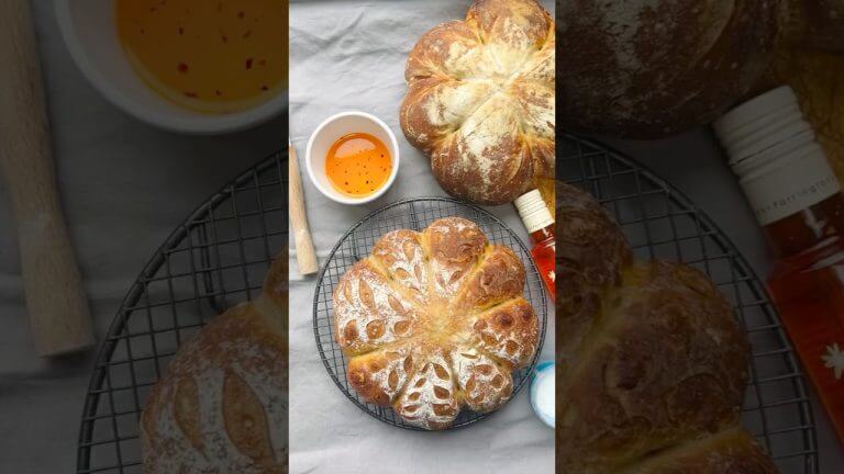 Chilli & cheddar pumpkin shaped sourdough #sourdough #halloweenfood #breadmaking #sourdoughbread