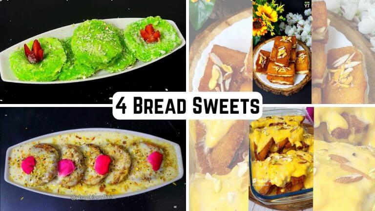 4 easy bread sweet recipes | easy bread dessert recipes | instant bread sweet recipes indian