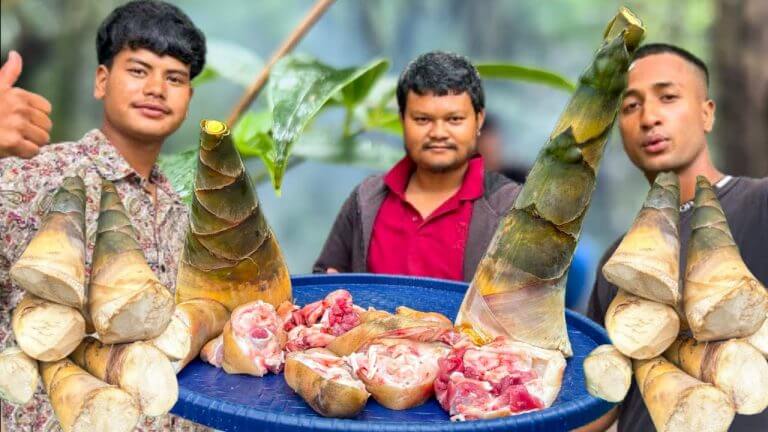 Cooking Pork leg Soup With Bamboo Shoot Recipe In Village Style