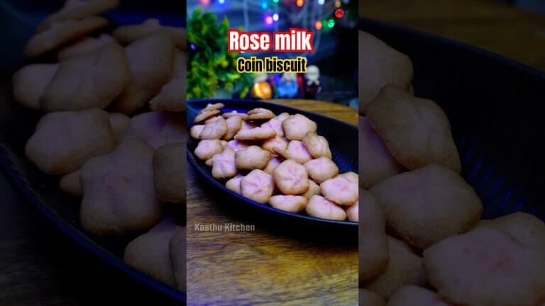 🌀 Rose milk flavour la coin biscuit 🍪 | Coin biscuit recipe #shorts #rosemilk #biscuit #food