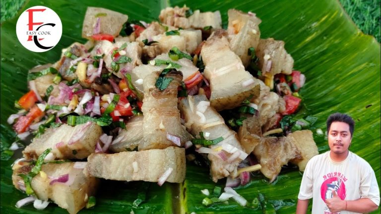 COOKING TASTY PORK BELLY SALAD | গাহৰি মাংসৰ চালাদ | EASY PORK SALAD RECIPE | PORK RECIPES