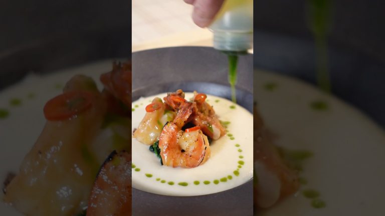 Parsnip Soup with Miso Marinated Shrimp, and Spinach 🥣 #shorts #cooking