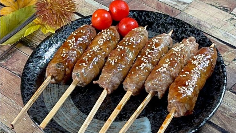 今夜は居酒屋レシピなど如何ですか🏮【大葉つくねの豚バラ巻き串】 #豚バラ巻き #豚つくね #居酒屋レシピ #shorts