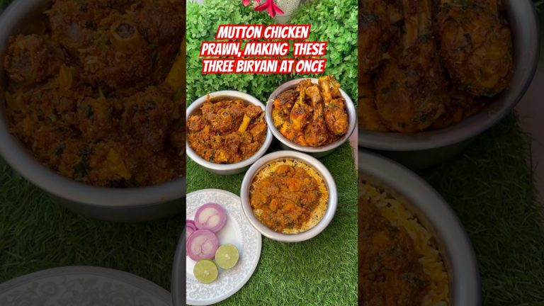 MUTTON FRY CHICKEN FRY PRAWNS FRY BIRYANIS MAKING THESE THREE FRY BIRYANI AT ONCE #shorts