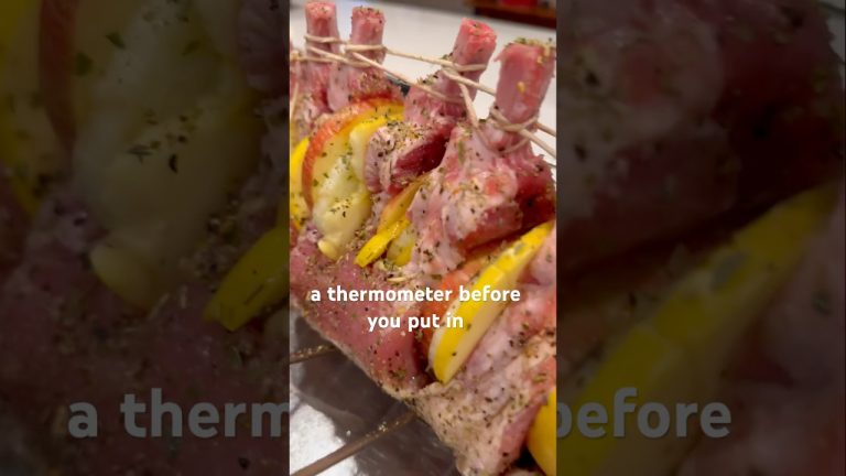 Holiday meal of Rack of pork stuffed with fresh fennel and apples