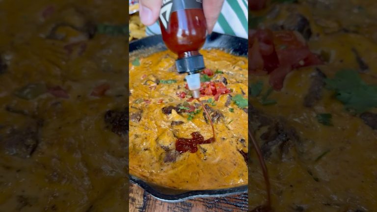 Chili Queso with Steak Bites! #foodshorts #queso #steakbites