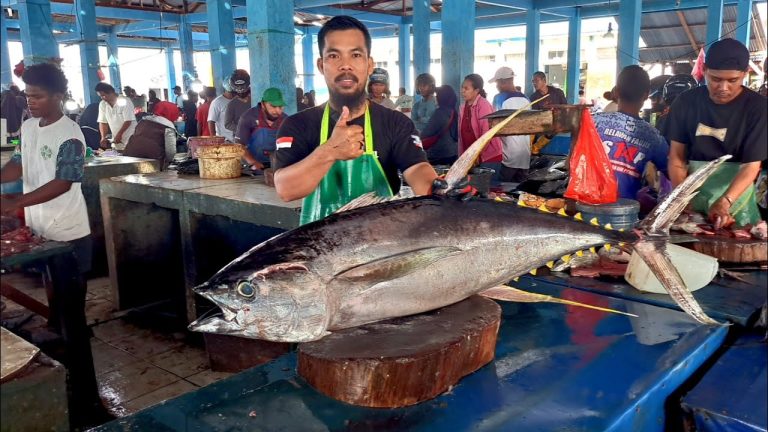 Live 15 Jan 25🔥🔪🔥 yellowfin tuna cutting skills di Pasar Ikan Jembatan Puri Kota Sorong Papua