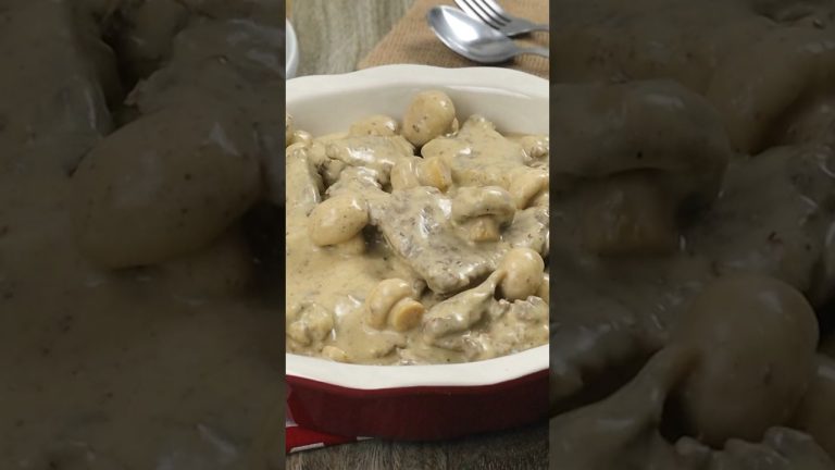 Creamy and delicious tender beef in mushroom gravy