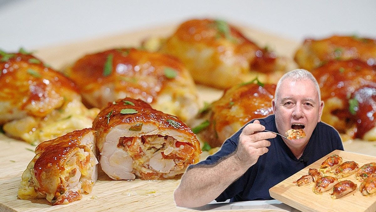 Crispy BBQ Chicken Thigh Roll Ups with Cheesy Herb Filling