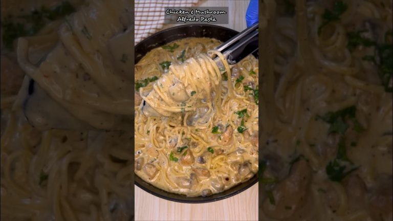 Creamy Chicken & Mushroom Alfredo Pasta No Cheese! #shorts