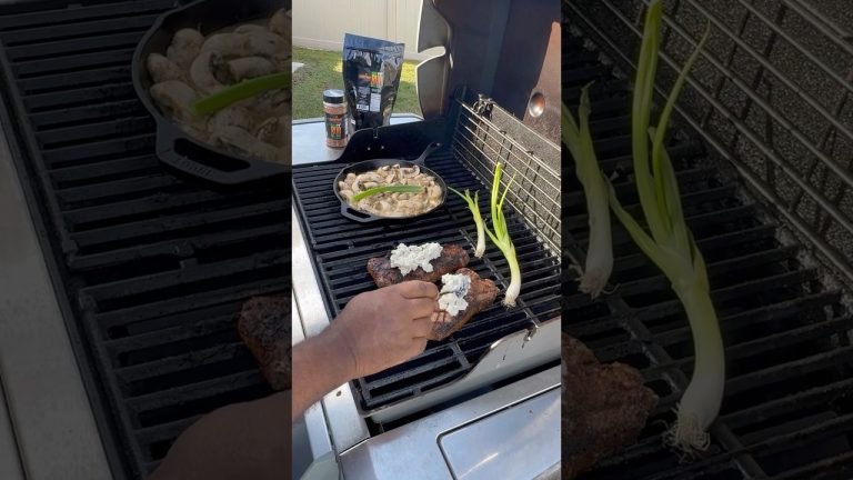 Grilled NY Strip and mushrooms! #shorts #steakhouse #castironcooking #weber #bbq #grill #grilling