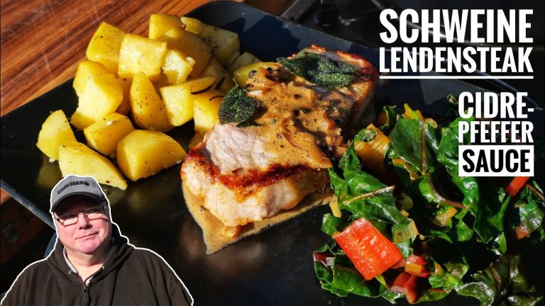 #672: Lendensteaks vom Schwein mit Cidre-Pfeffer-Sauce und Rosmarinkartoffeln. Sauguad!