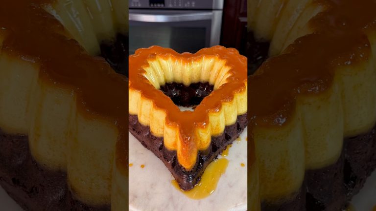 Chocoflan Chocolate Flan Cake Heart Shaped Easy Dessert Recipe #shorts