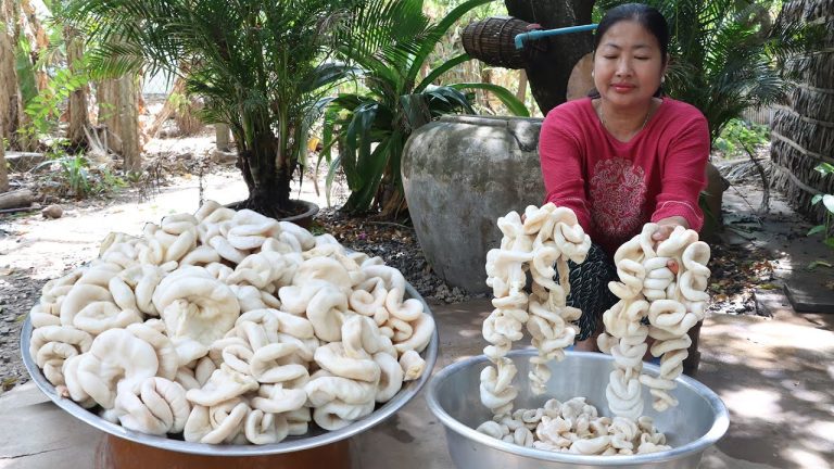 Countryside Life TV : Grandma and mommy Sreypov cooking – Yummy pork intestine and pork cooking