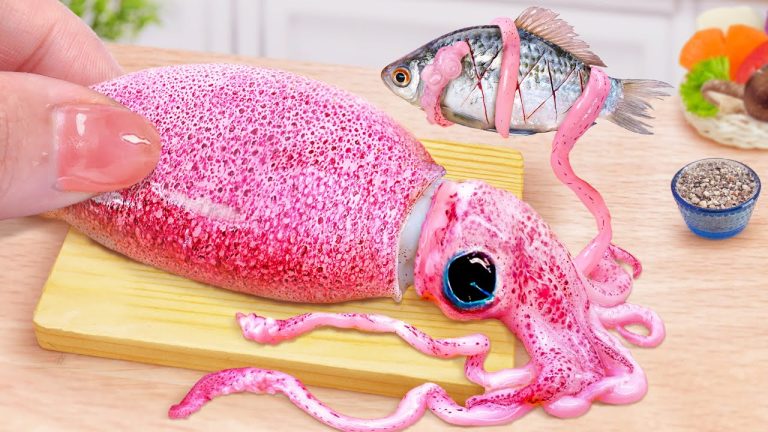 Best Recipe For Seafood Lover 🦑 How To Cook Miniature Fried Squid Stuffed 💖 Mina Mini Kitchen