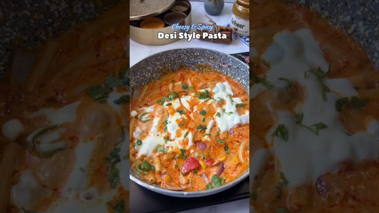 Cheesy and spicy Desi Style Pasta #shortsfeed