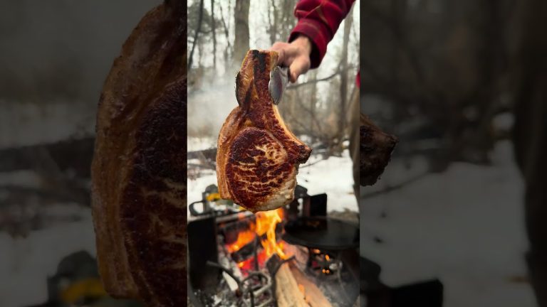 Roasted Kabocha Oatmeal and a Pork Chop over fire