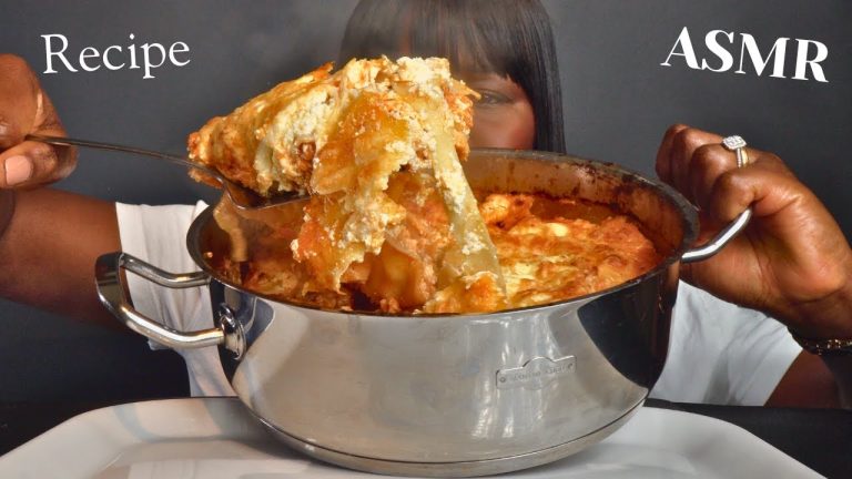 ASMR CHICKEN LASAGNA PASTA MUKBANG & RECIPE (NO Talking) |Slurpy Sticky Eating Sounds