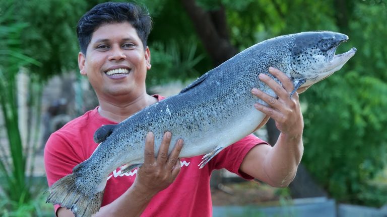 7 Kg BIG SALMON FISH GRILL | Salmon Fish On Charcoal | Cooking Skill