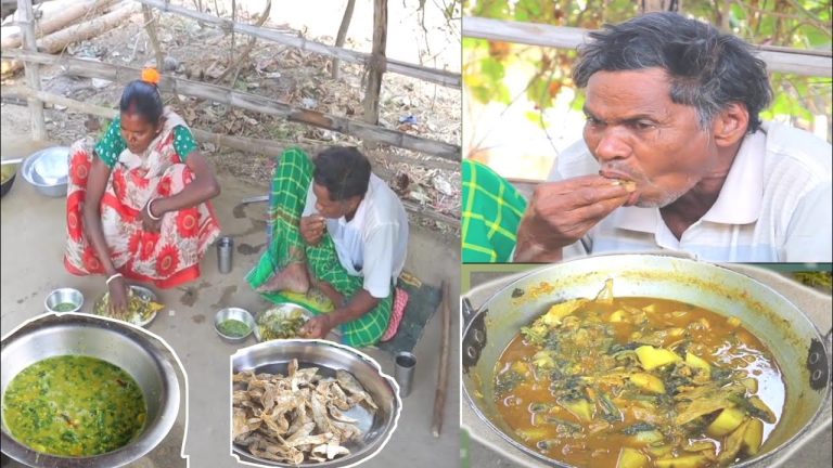 DRY FISH recipe with vegetables palak shak dal cooking and eating||santali tribe#dryfish