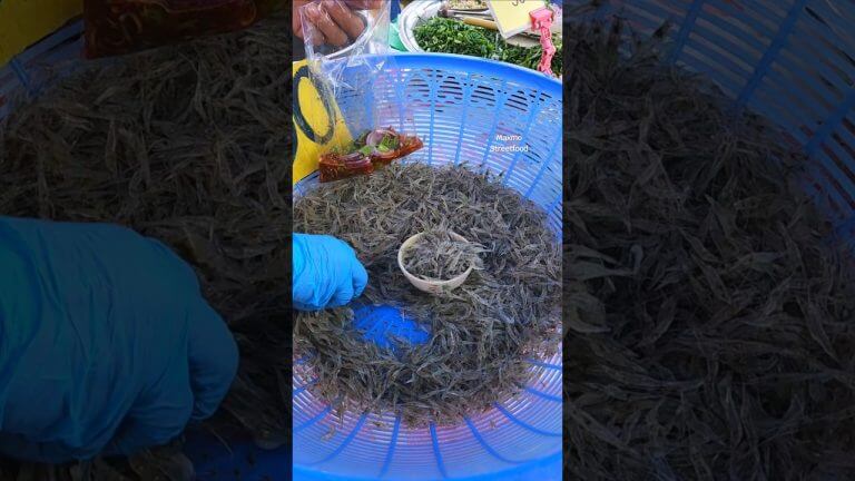 All the little ones dancing, dancing shrimp salad in Thailand. #streetfood #shorts