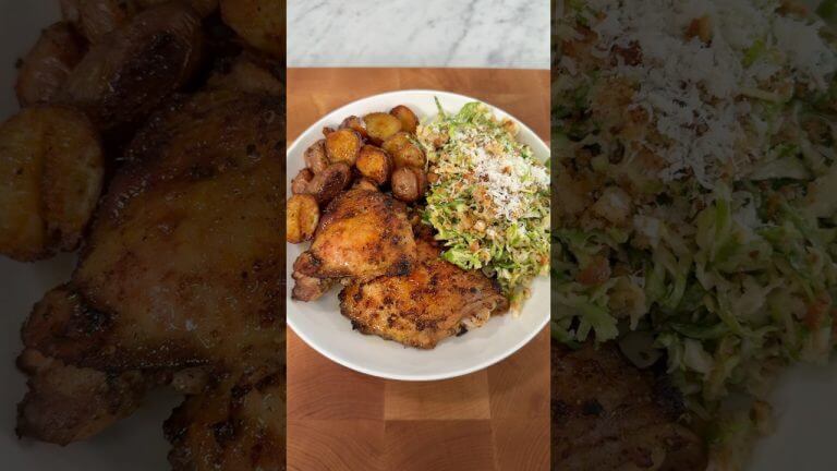 Lemon Herb Chicken Thighs and Caesar Brussels Sprouts Salad #cooking #recipe #food #shorts