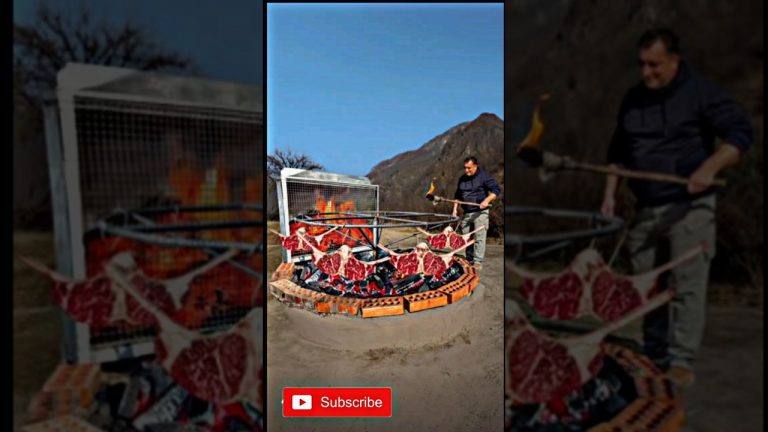 Texas Open Pit BBQ in my backyard, cooking juicy steaks on hooks